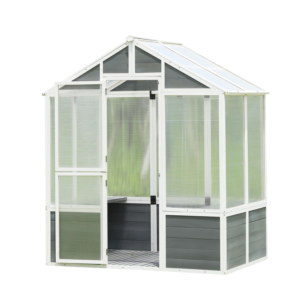 Wooden Walk-In Greenhouse with Polycarbonate Panels – White / Gray