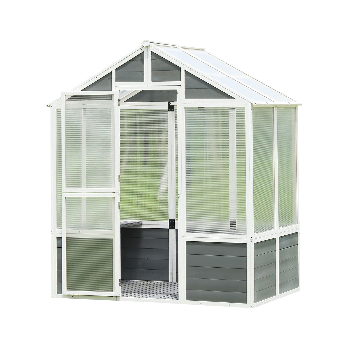 Wooden Walk-In Greenhouse with Polycarbonate Panels – White / Gray