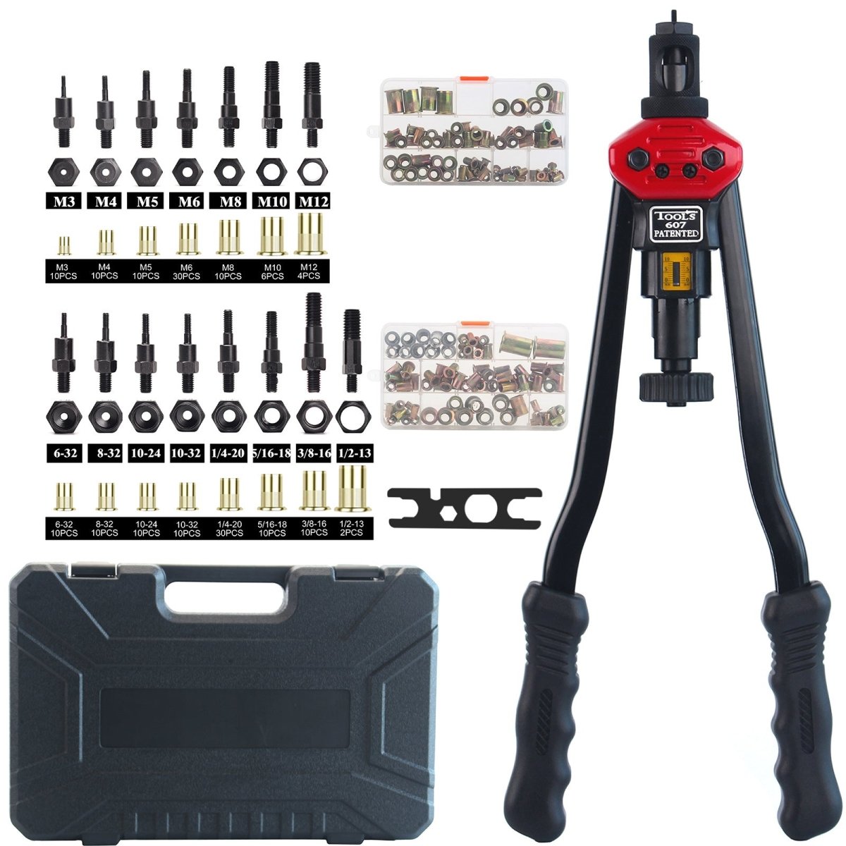 16-Inch Rivet Nut Tool Kit with 15 Mandrels