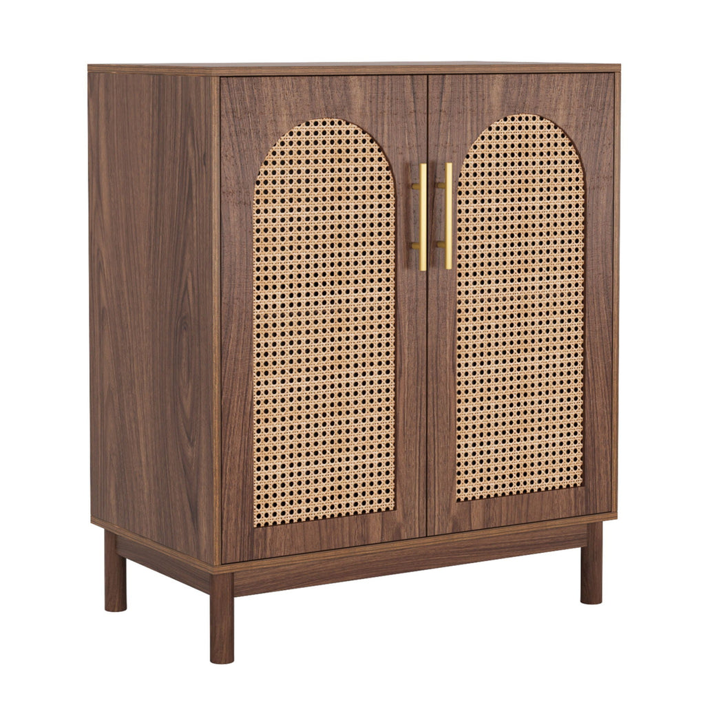Rattan-Door Sideboard Buffet Cabinets – Set of 2