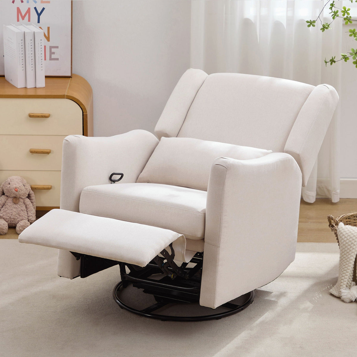 Wide Wingback 360° Swivel Glider Rocker Recliner – Dark Green or Beige