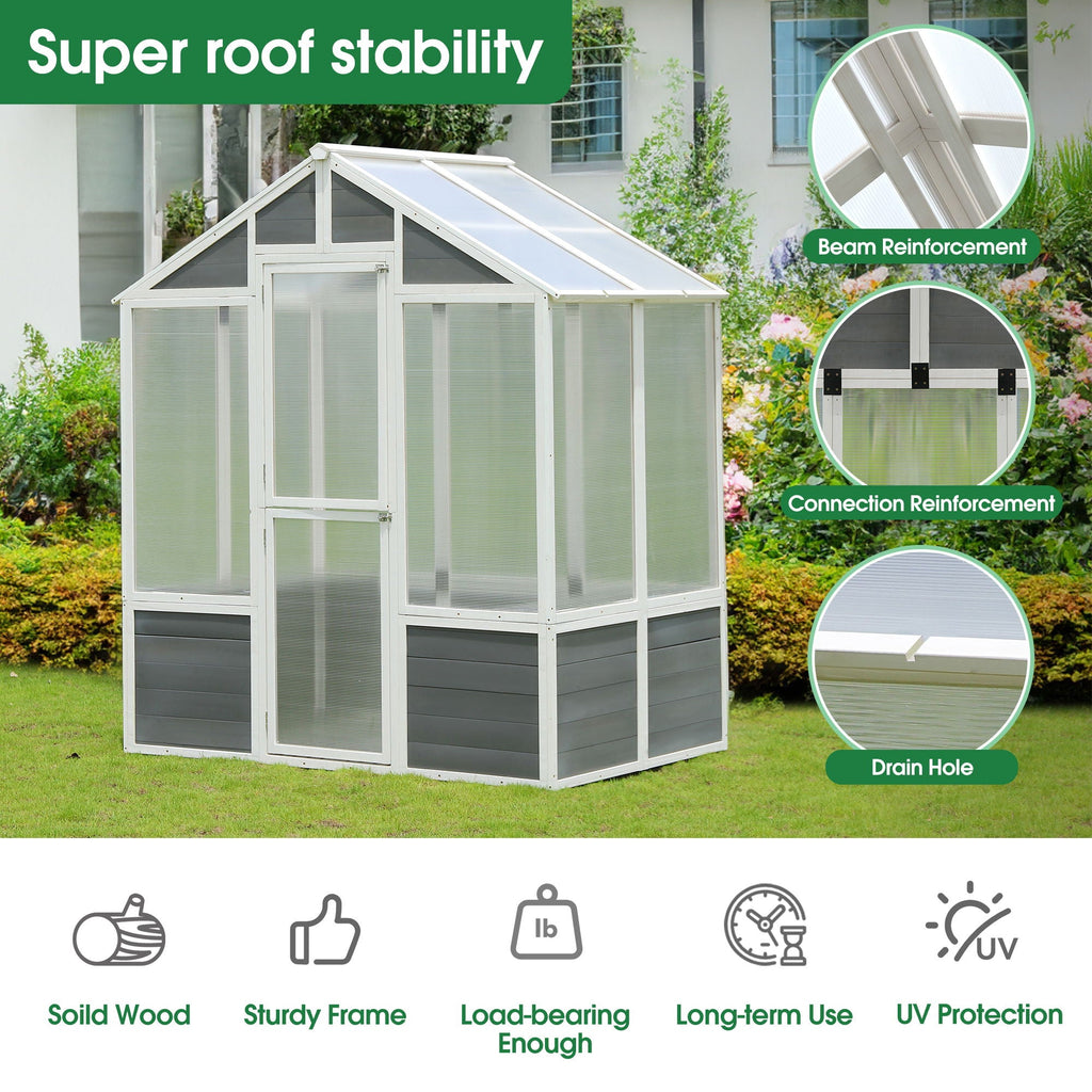 Wooden Walk-In Greenhouse with Polycarbonate Panels – White / Gray