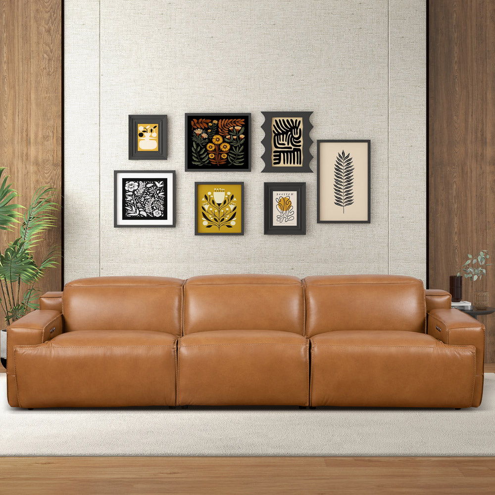 3-Seat Triple-Power Leather Recliner Sofa – Tan