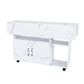 White Folding Kitchen Island with Storage Shelves and Wheels