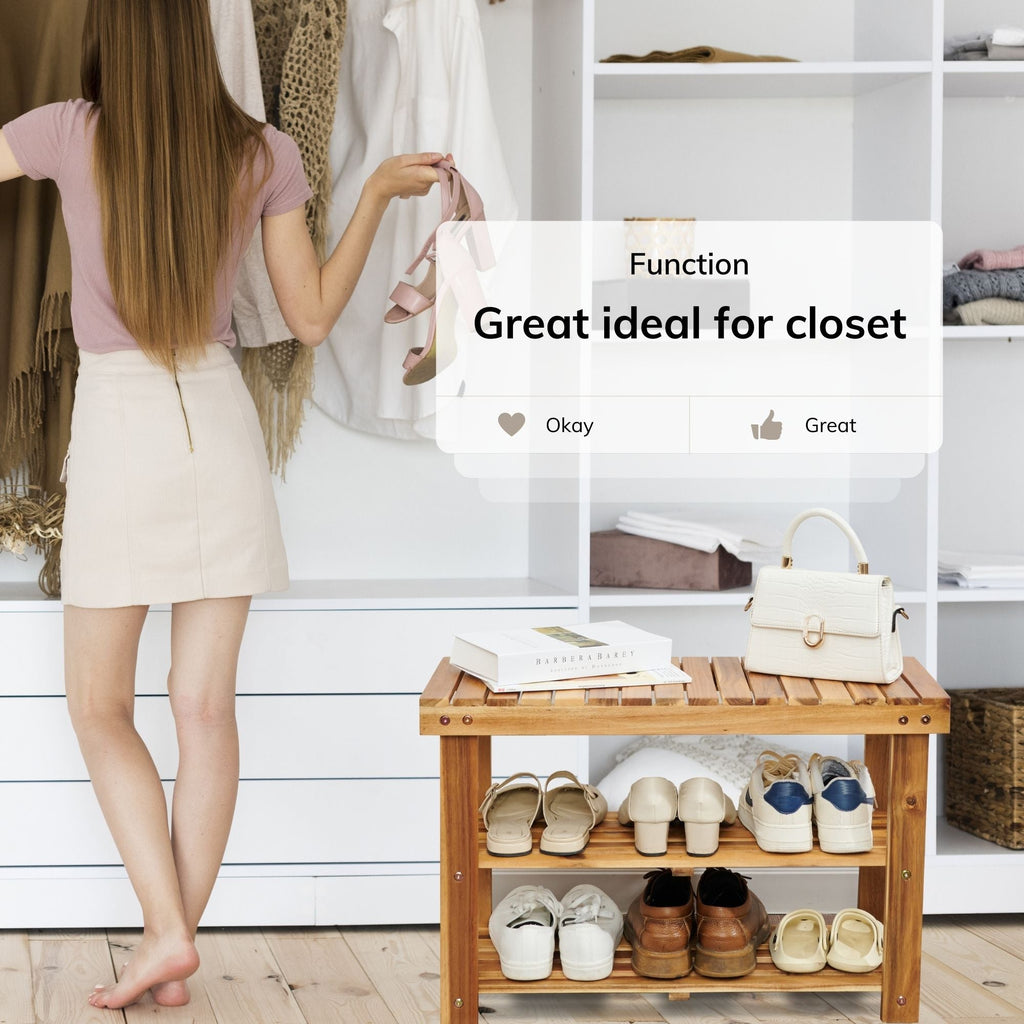 Acacia Wood Entryway Shoe Bench