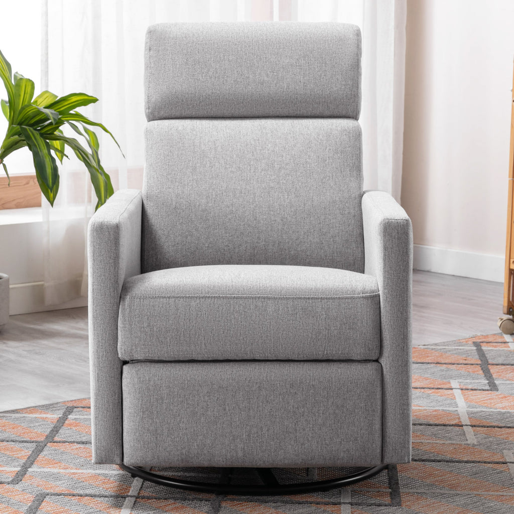 Modern Upholstered Swivel Glider Rocker Recliner – Gray