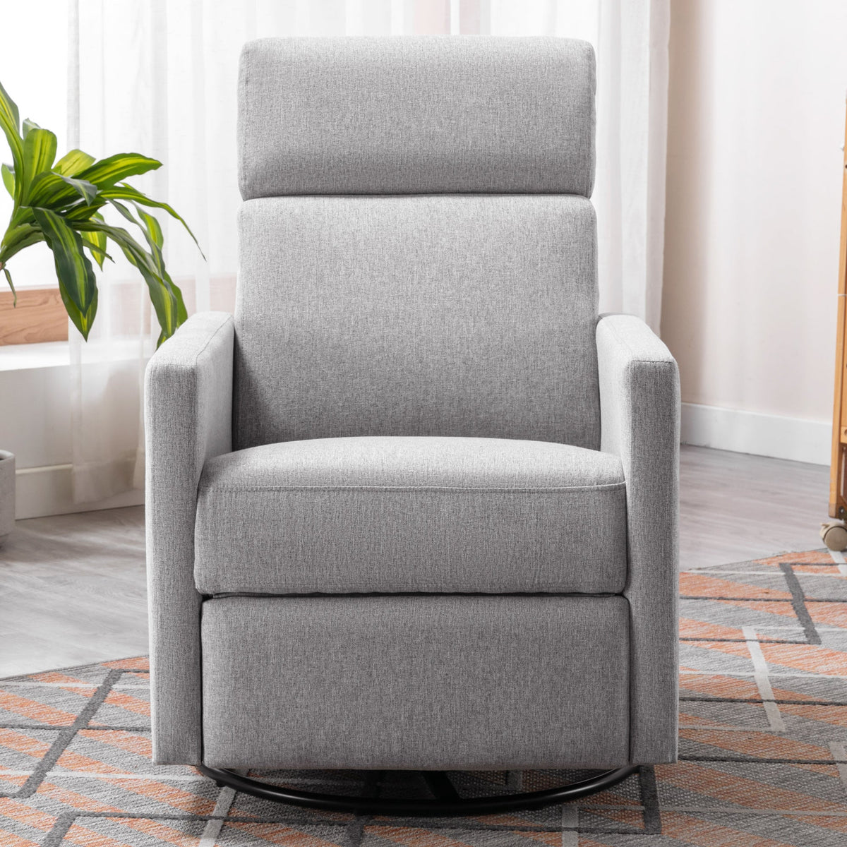 Modern Upholstered Swivel Glider Rocker Recliner – Gray