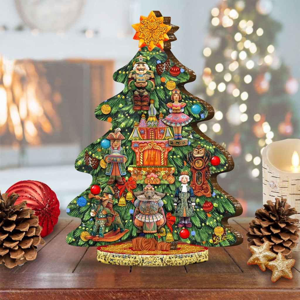 Nutcracker Decorated Centerpiece Wooden Tree Figurine by G. DeBrekht - Christmas Decor - 89302