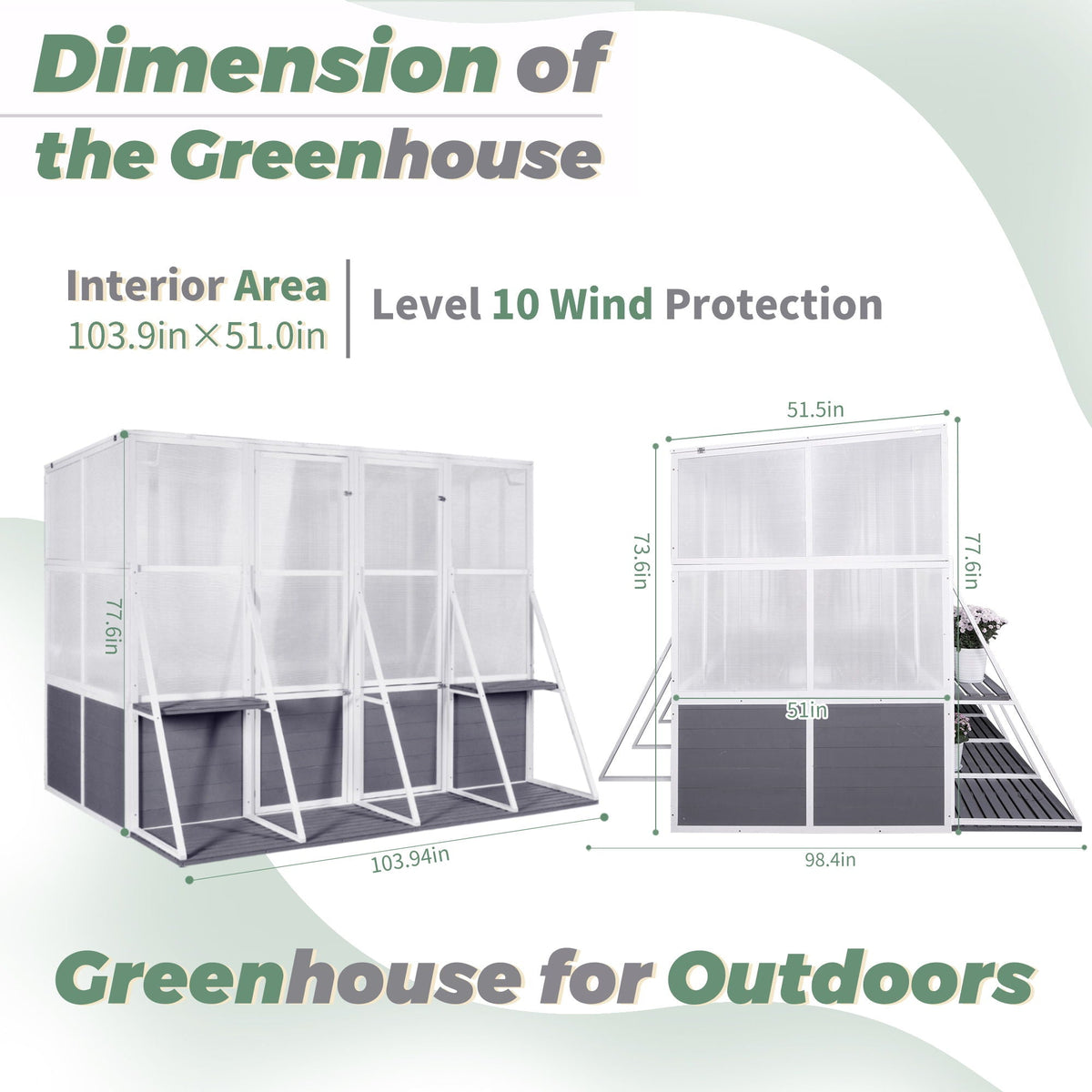 Wooden Lean-To Walk-In Greenhouse – White / Gray