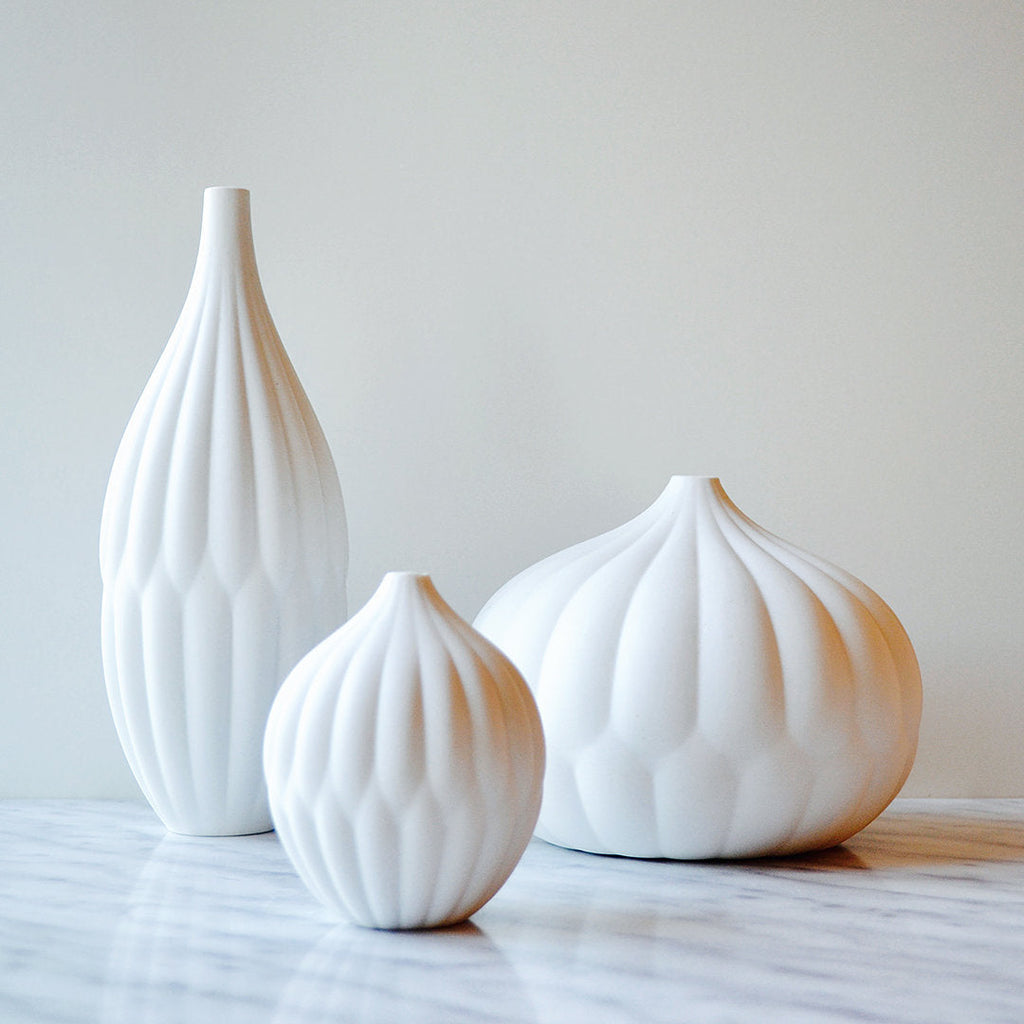 Textured White Porcelain Vase Set of 3