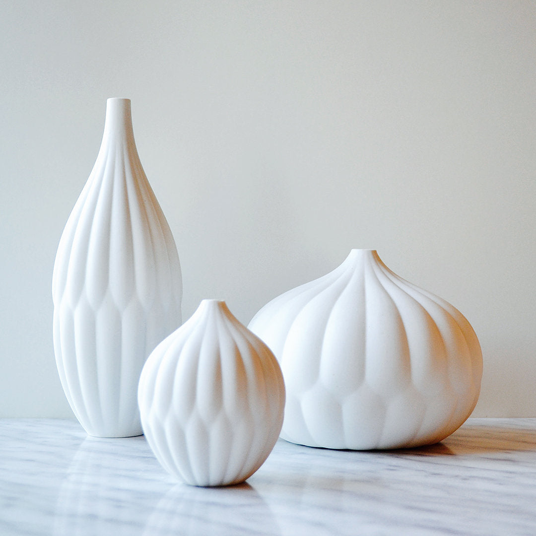 Textured White Porcelain Vase Set of 3