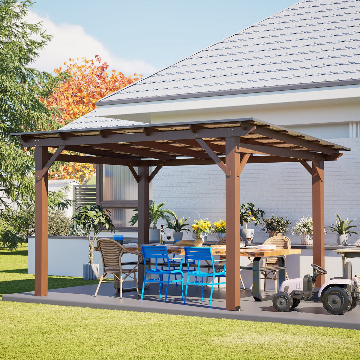 13' x 10' Wooden Garden Gazebo with Metal Roof
