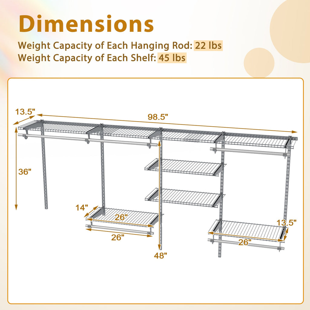 4–8 ft Adjustable Closet Organizer & Hanging System