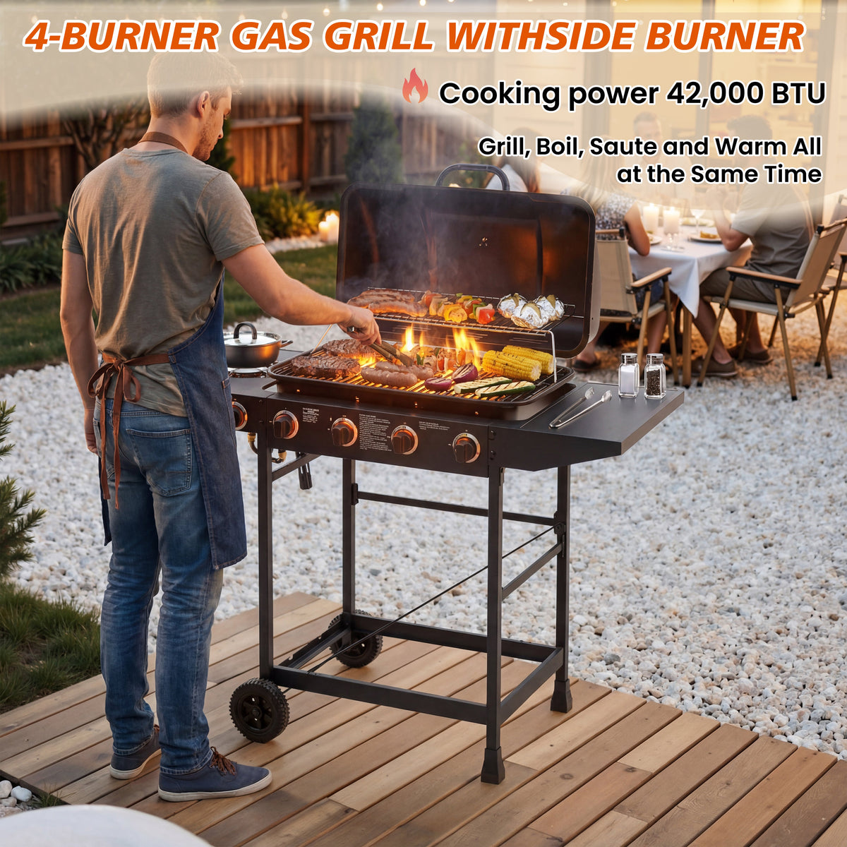 4-Burner Propane Gas Grill with Side Burner