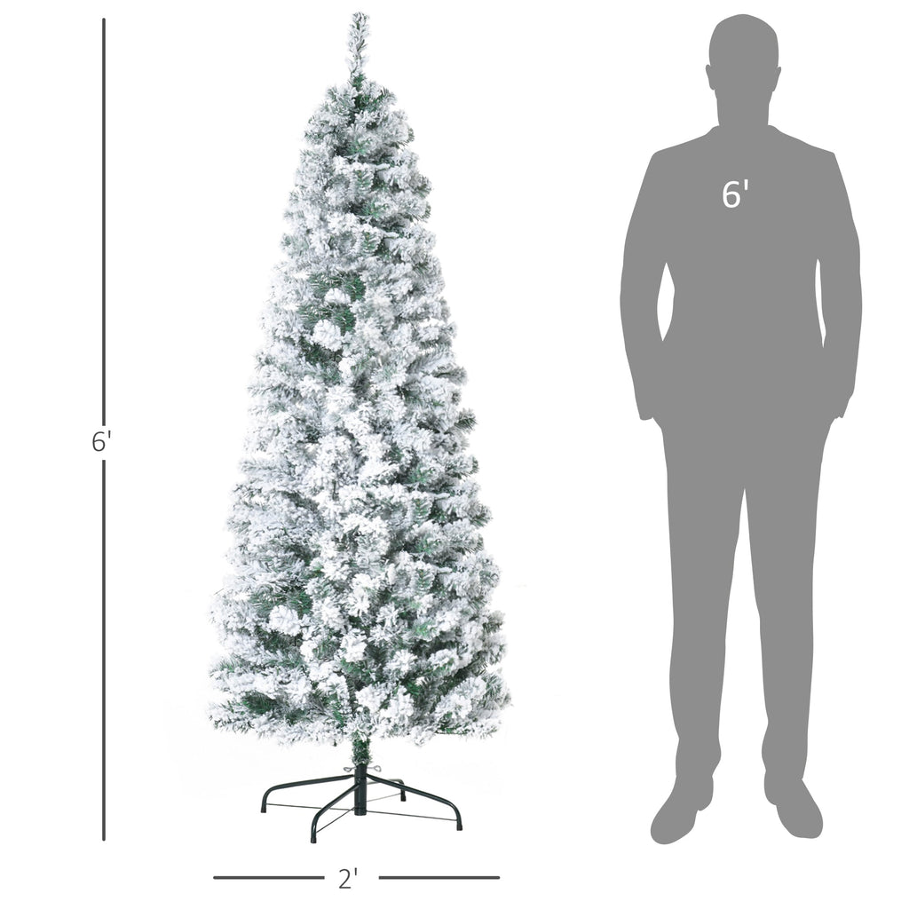 6ft Pre-Lit Snow-Flocked Slim Douglas Fir Christmas Tree with LED Lights