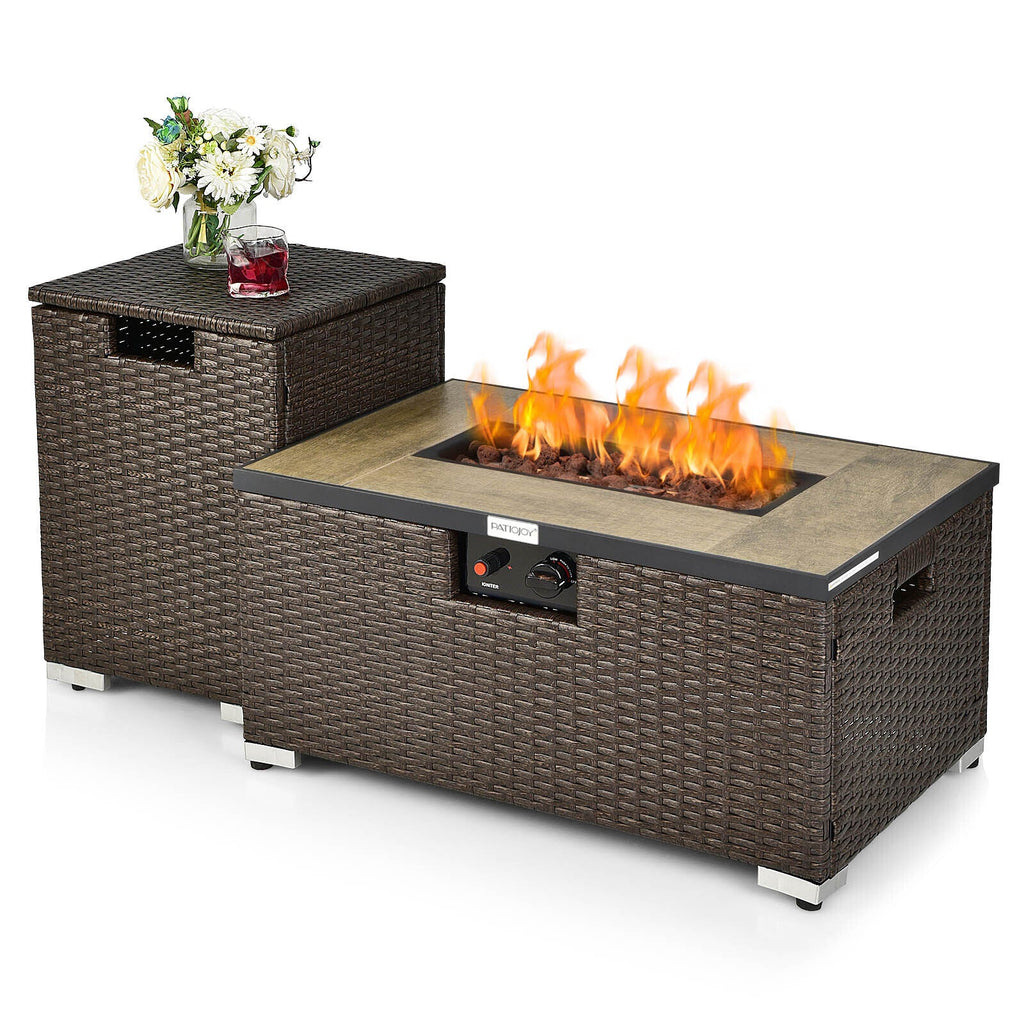 Propane Rattan Fire Pit Table Set with Side Table