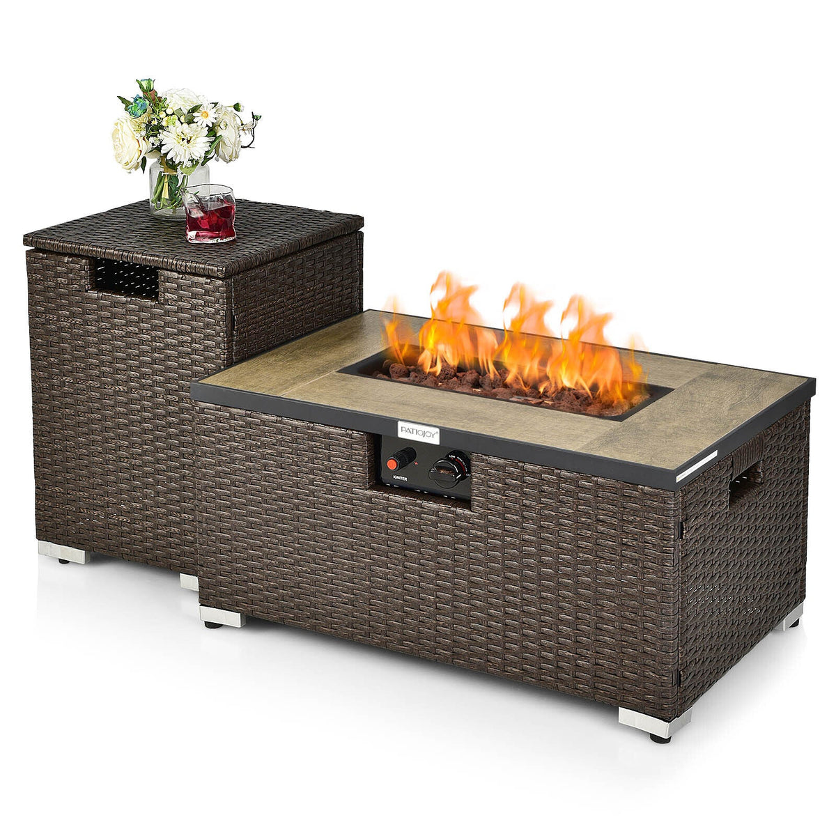 Propane Rattan Fire Pit Table Set with Side Table
