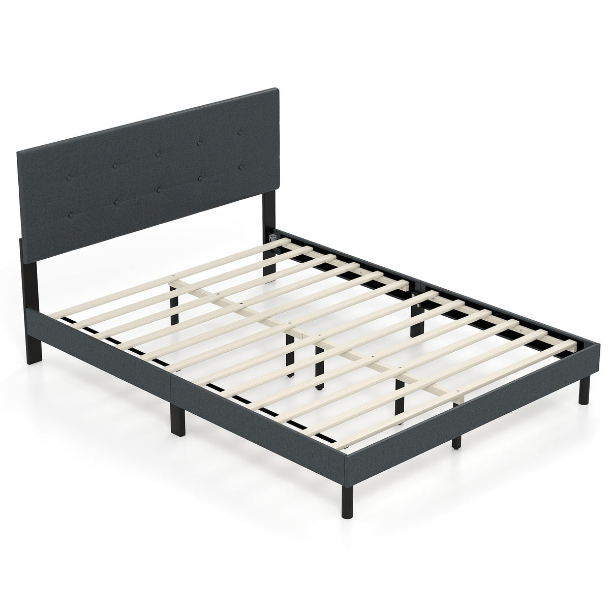 Queen Upholstered Linen Platform Bed – Dark Gray