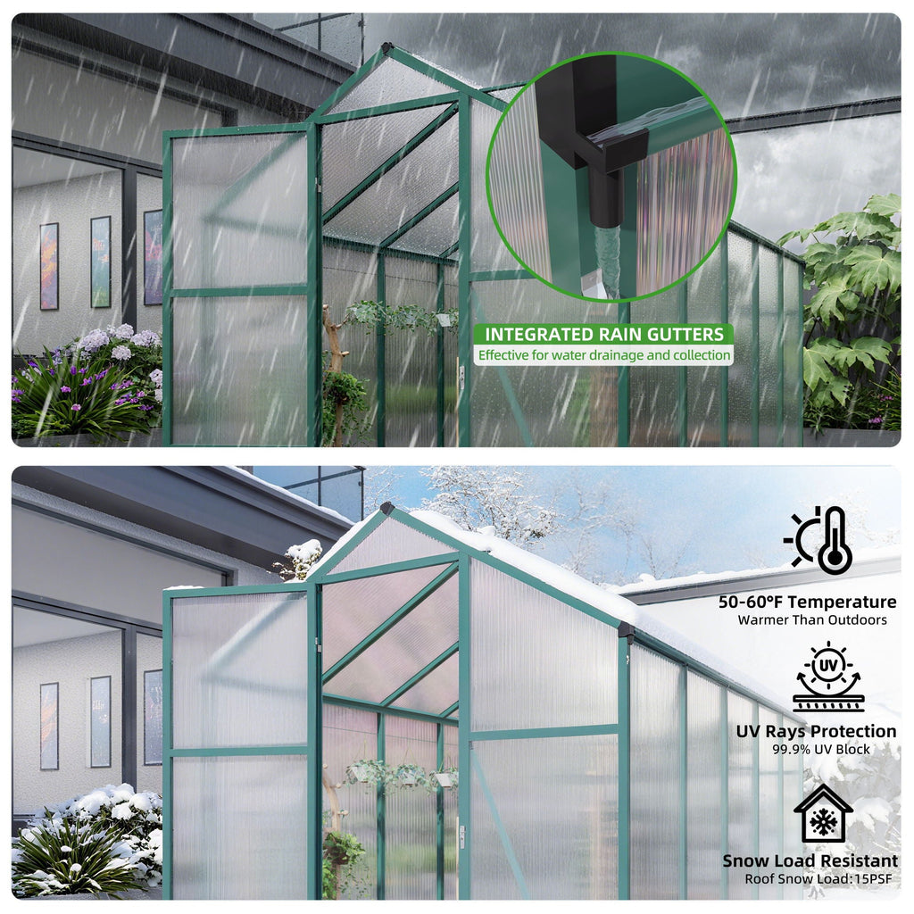 Walk-In Polycarbonate Greenhouse with Raised Base – Green