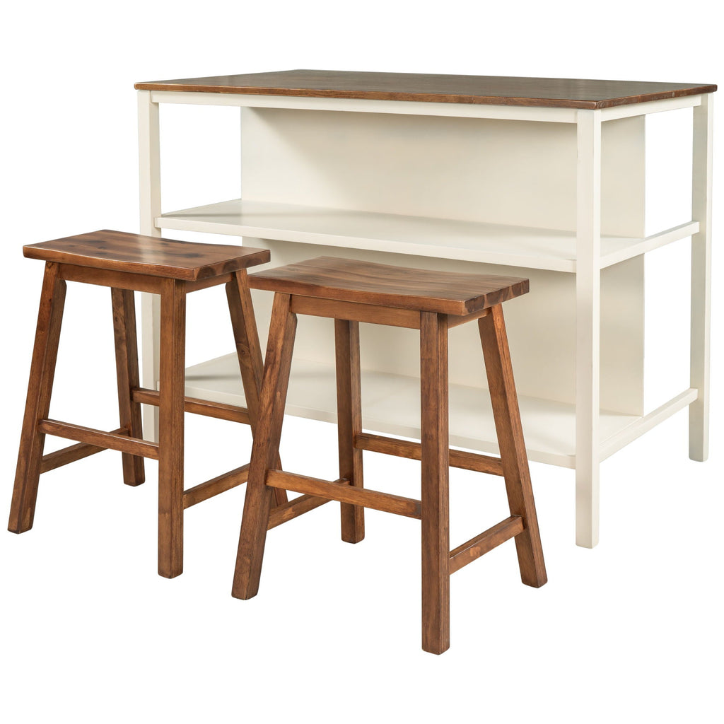 3-Piece Rustic Kitchen Island & Stool Set – Light Brown