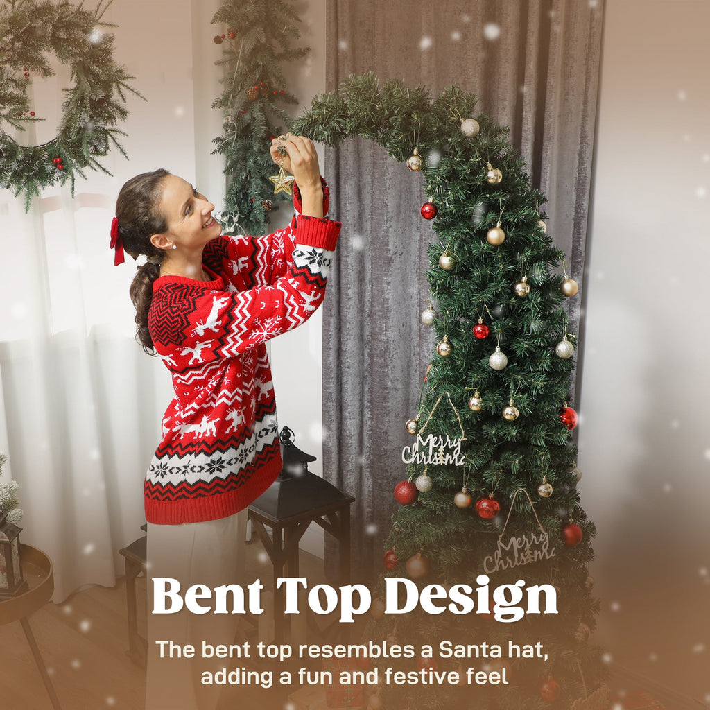 6 Ft Prelit Bent Top Christmas Tree with 200 LEDs - Slim, Whimsical Design