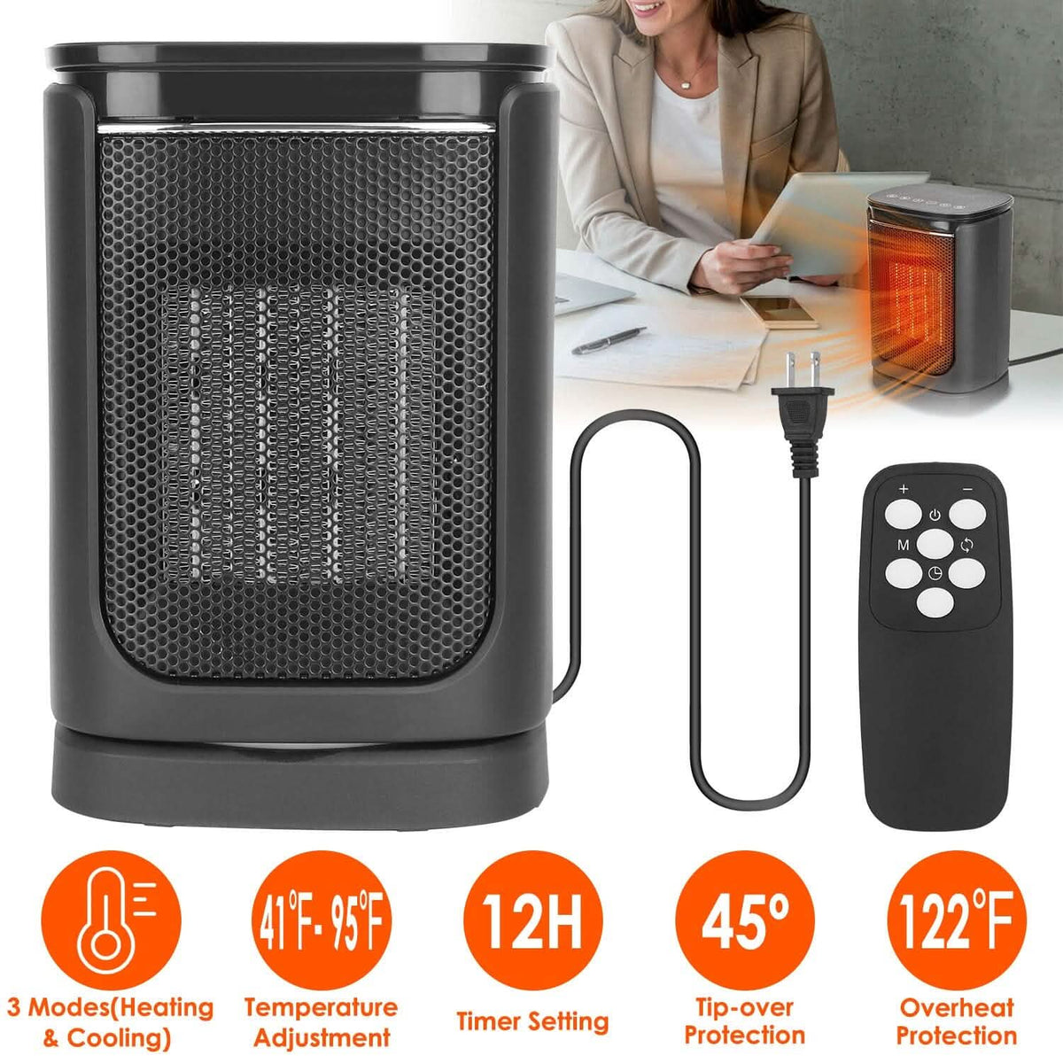 1500W Ceramic Space Heater with Remote & Digital Display