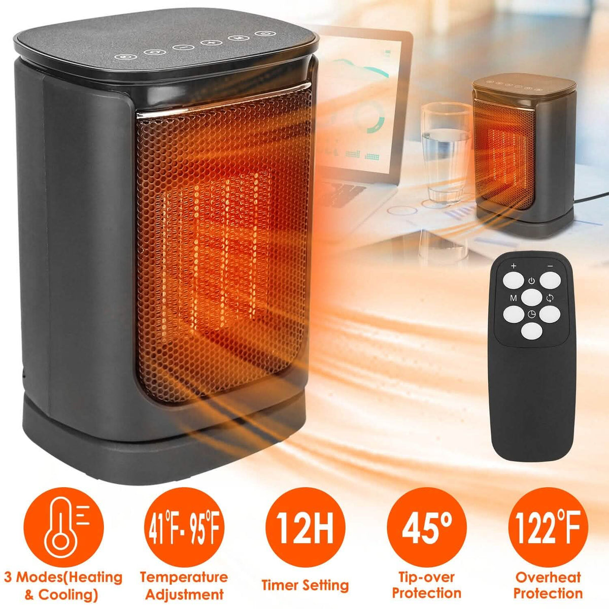 1500W Ceramic Space Heater with Remote & Digital Display