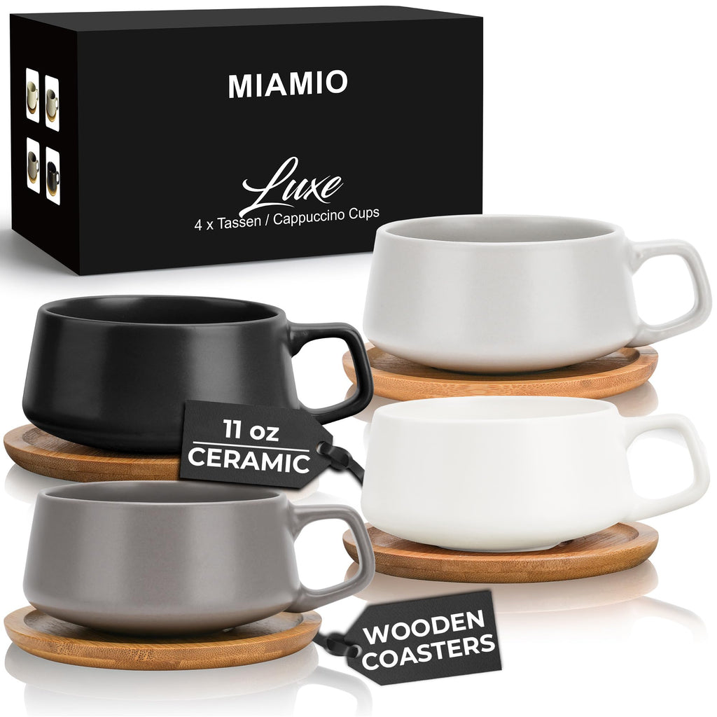 MIAMIO Ceramic Cappuccino & Tea Cup Set – 4 Piece