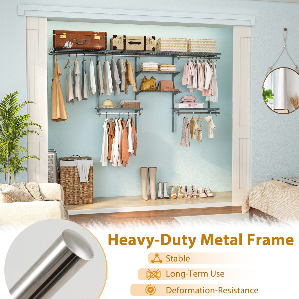 4–8 ft Adjustable Closet Organizer & Hanging System