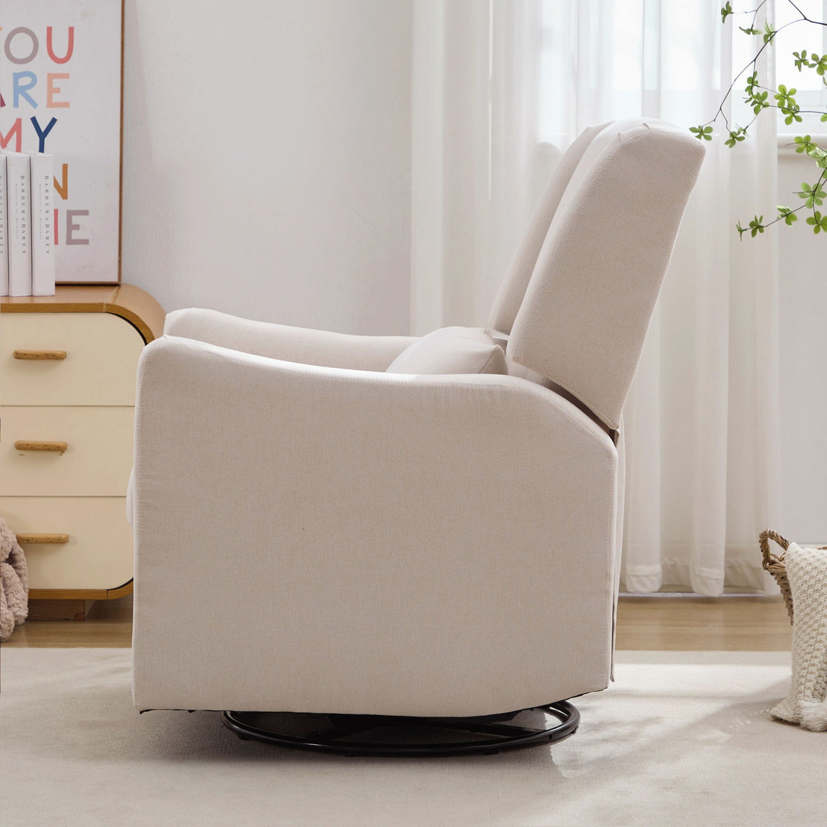 Wide Wingback 360° Swivel Glider Rocker Recliner – Dark Green or Beige