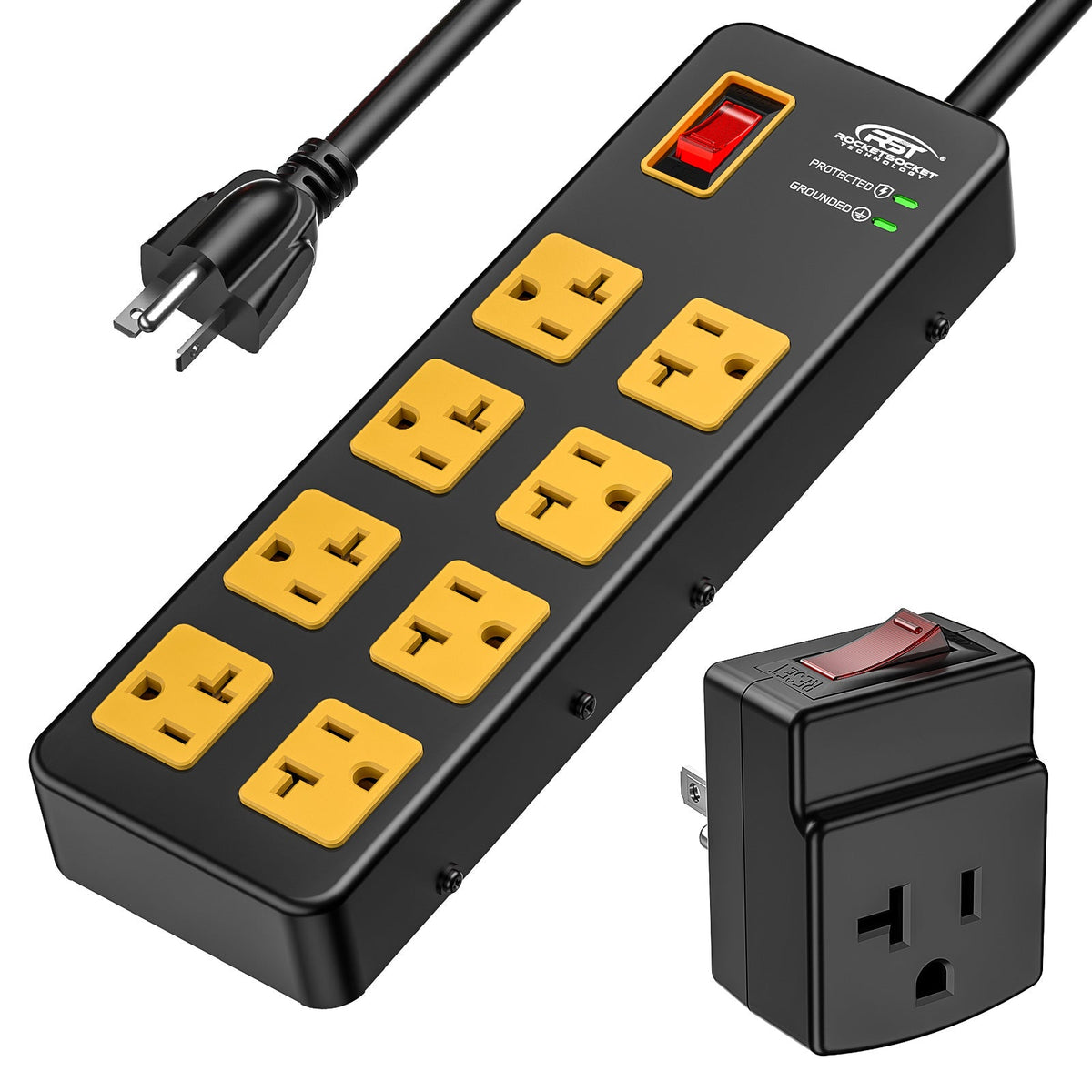 20A Heavy-Duty 8-Outlet Metal Power Strip