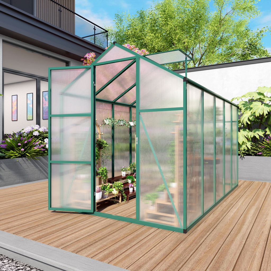 Walk-In Polycarbonate Greenhouse with Raised Base – Green