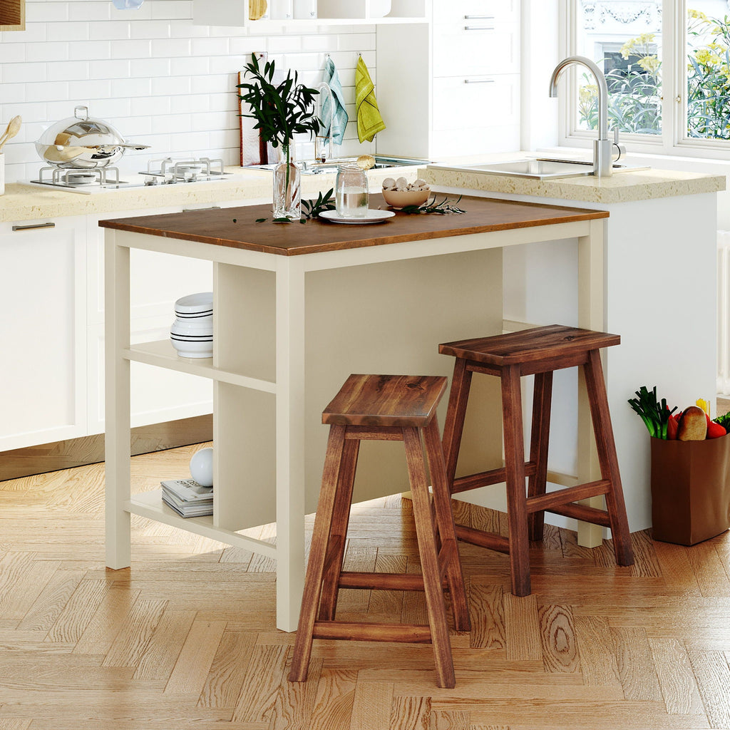 3-Piece Rustic Kitchen Island & Stool Set – Light Brown