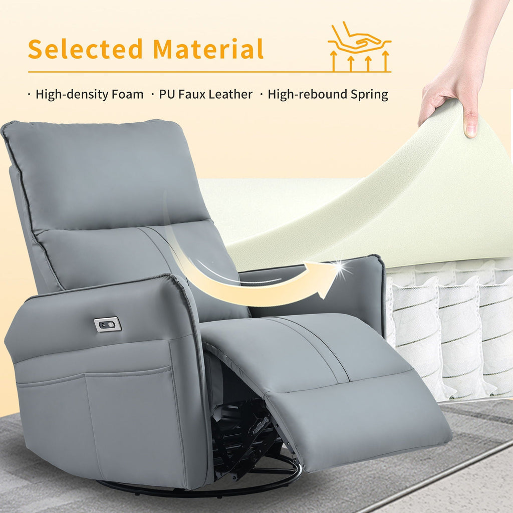 270° Power Swivel Rocker Glider Recliner with USB Ports – Black