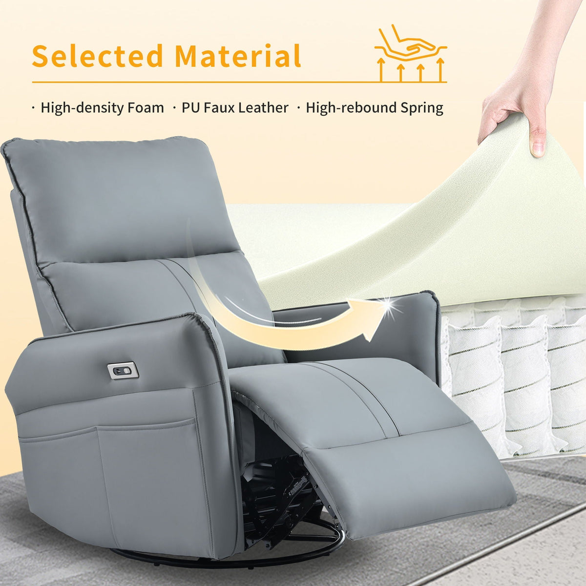270° Power Swivel Rocker Glider Recliner with USB Ports – Black