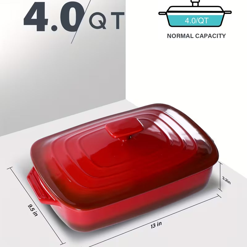 4-Qt Ceramic Casserole Dish with Lid
