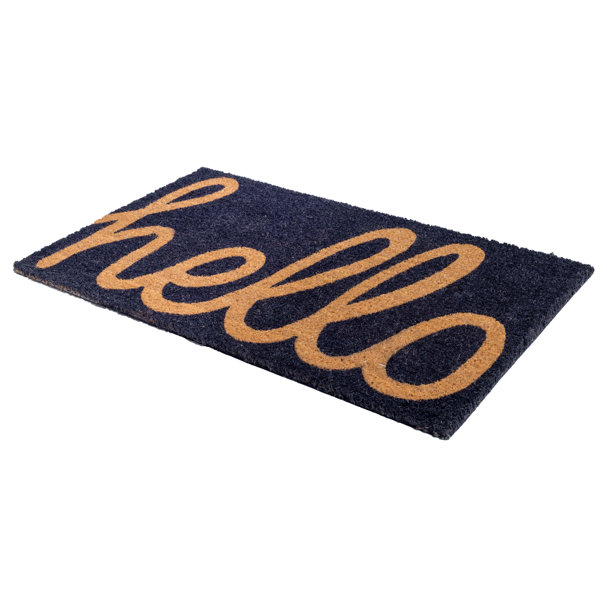 Fab Habitat Cursive Hello Dark Blue Coir Doormat