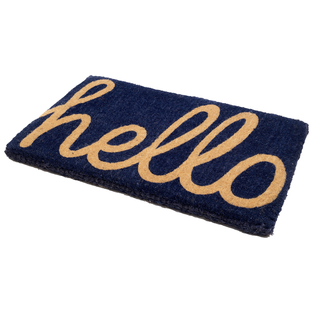 Fab Habitat Cursive Hello Dark Blue Coir Doormat