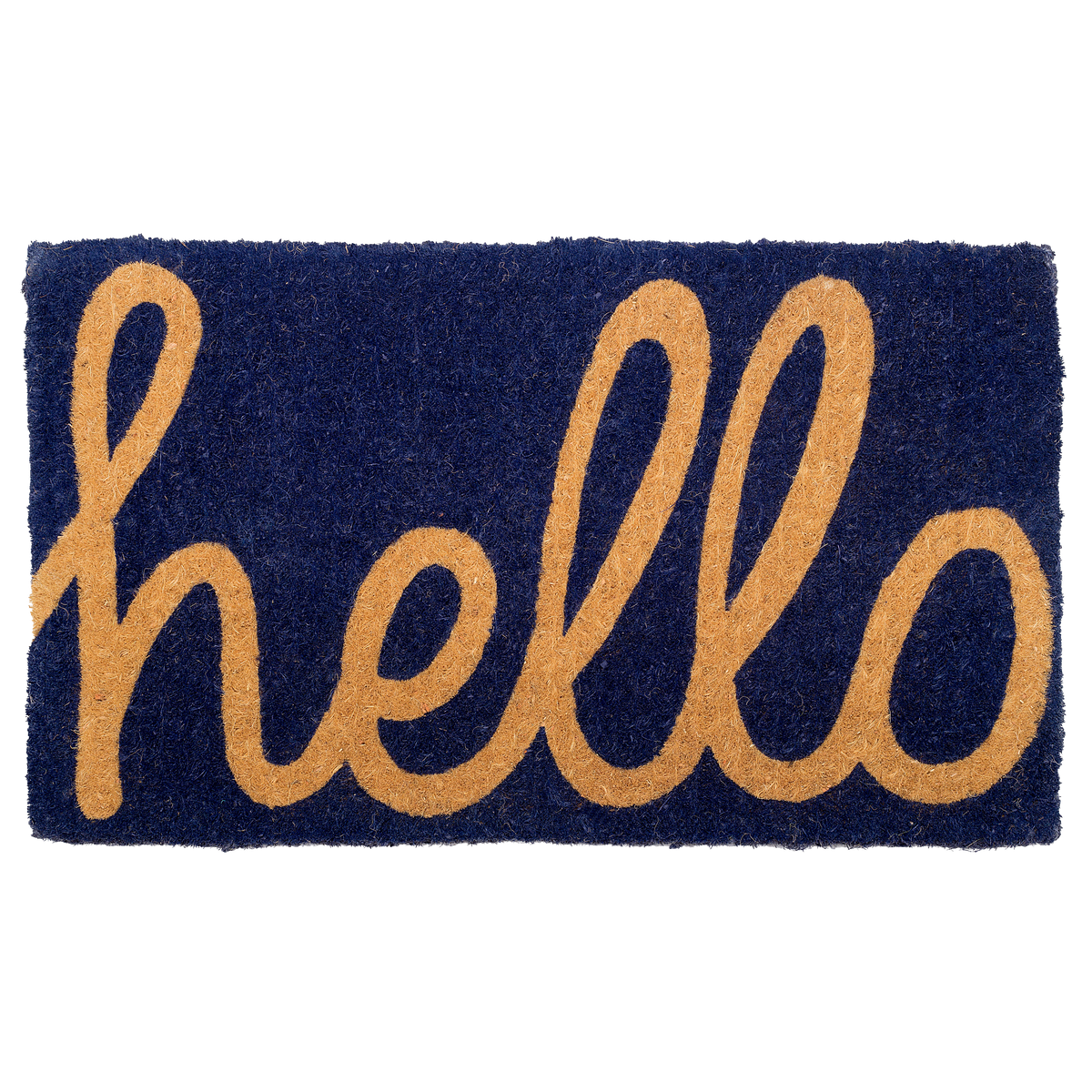 Fab Habitat Cursive Hello Dark Blue Coir Doormat