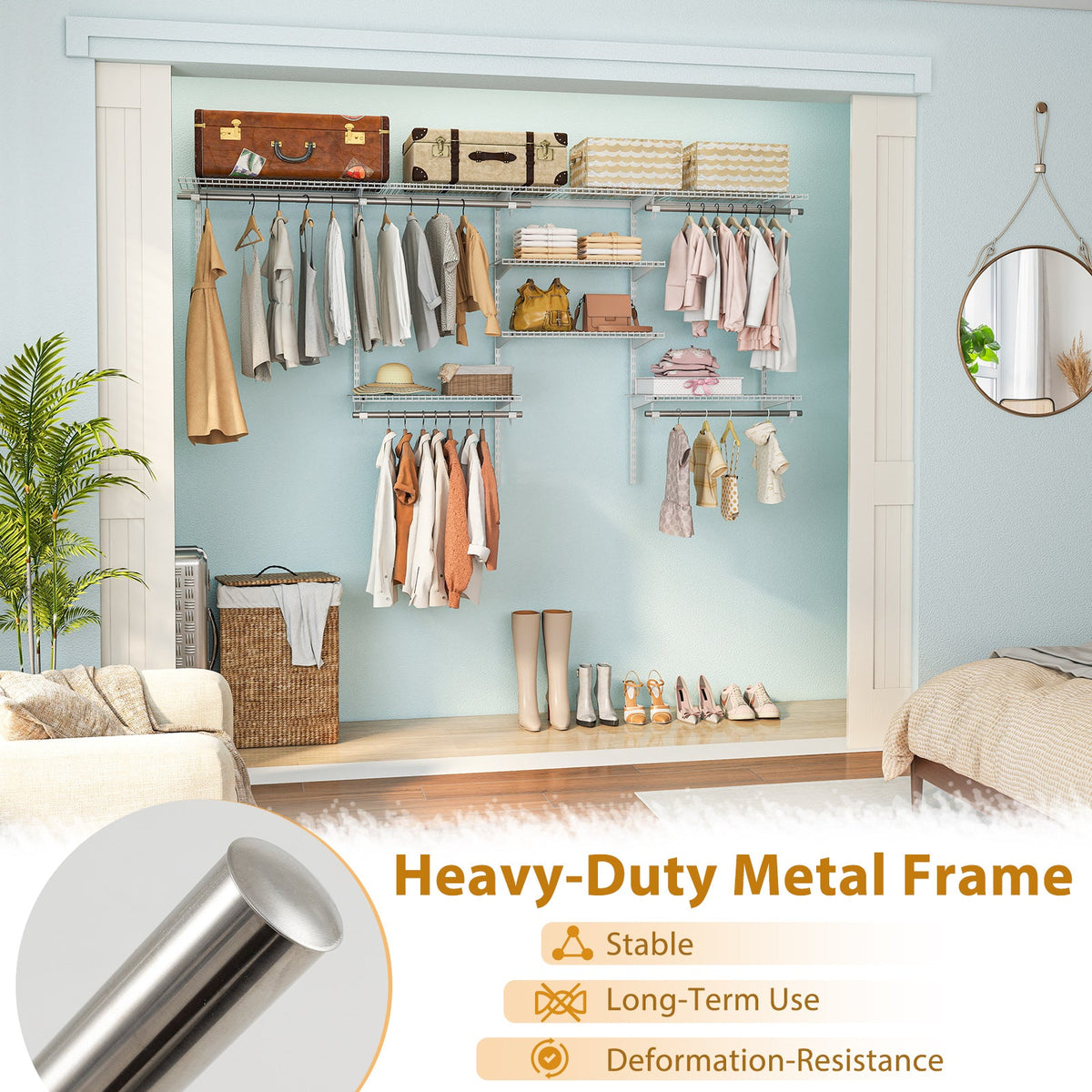 4–8 ft Adjustable Closet Organizer & Hanging System