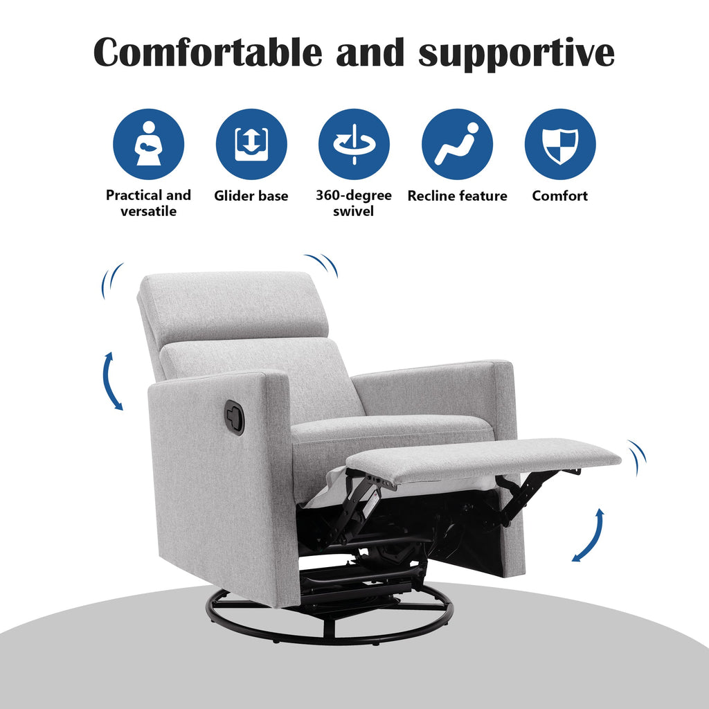 Modern Upholstered Swivel Glider Rocker Recliner – Gray