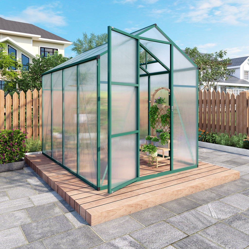 Walk-In Polycarbonate Greenhouse with Raised Base – Green