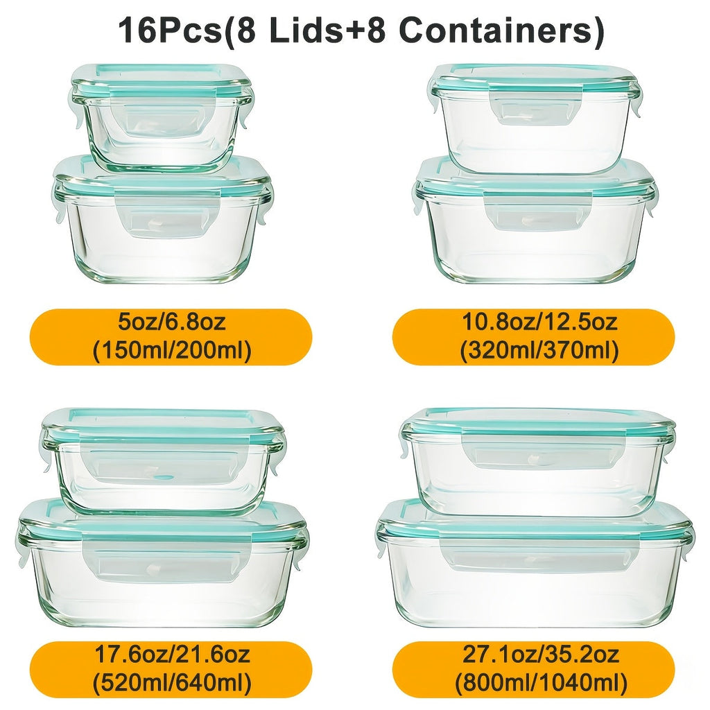 16-Piece Glass Food Storage Container Set