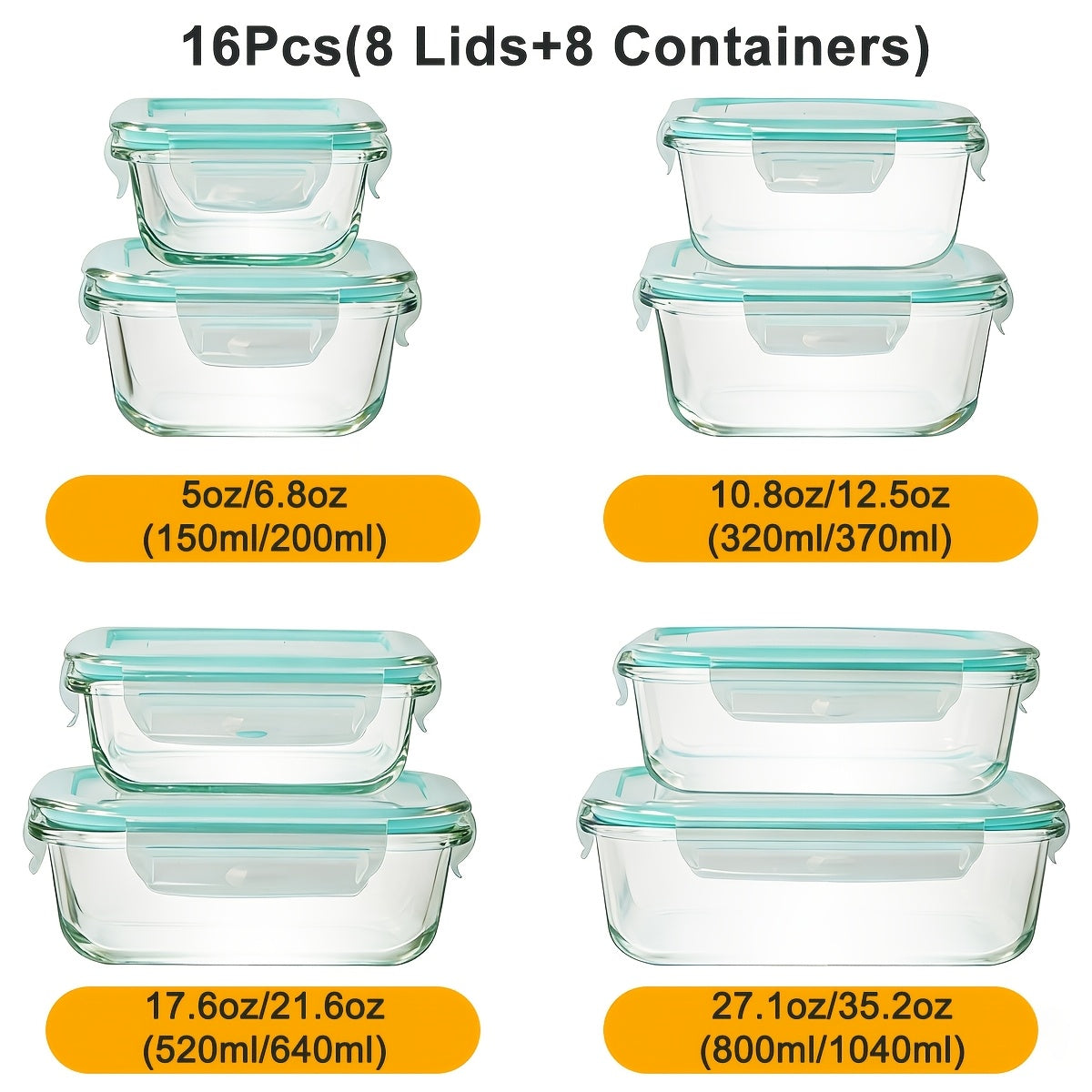 16-Piece Glass Food Storage Container Set