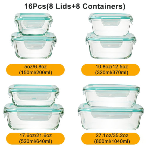 16-Piece Glass Food Storage Container Set