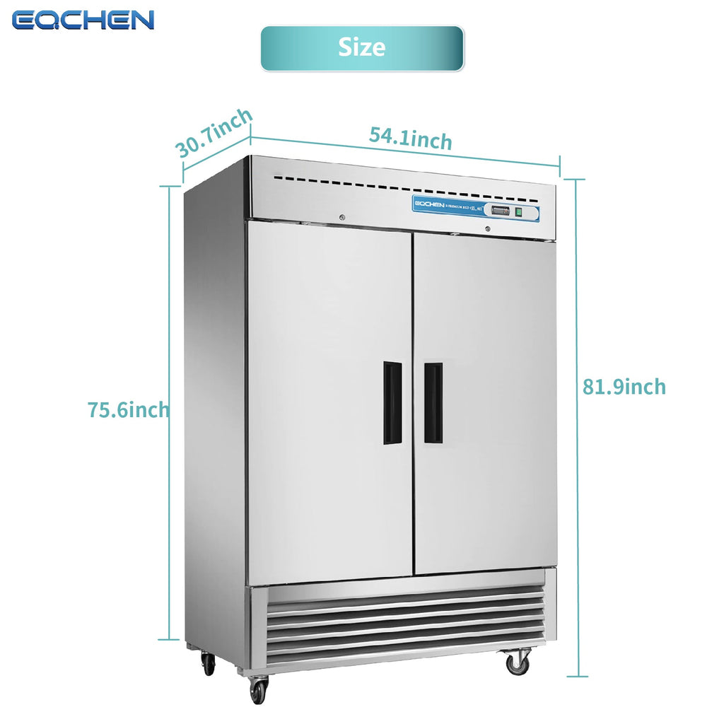 EQCHEN 49 Cu. Ft. Two-Door Commercial Reach-In Refrigerator