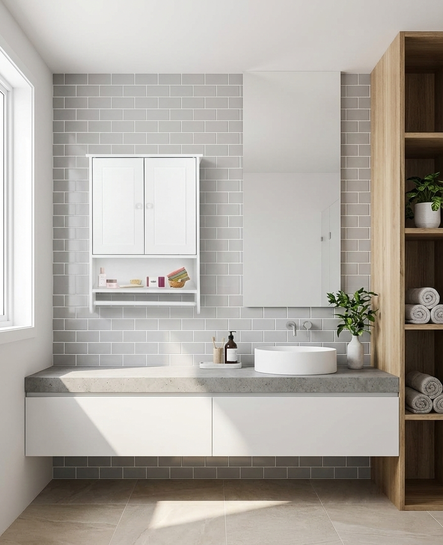 Modern Wall Mounted Bathroom & Kitchen Storage Cabinet – Space-Saving Organizer