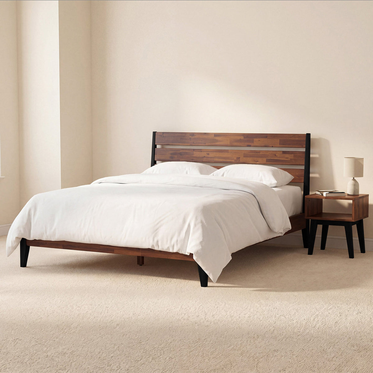 Emery Solid Wood King Bed Frame & Nightstand Set