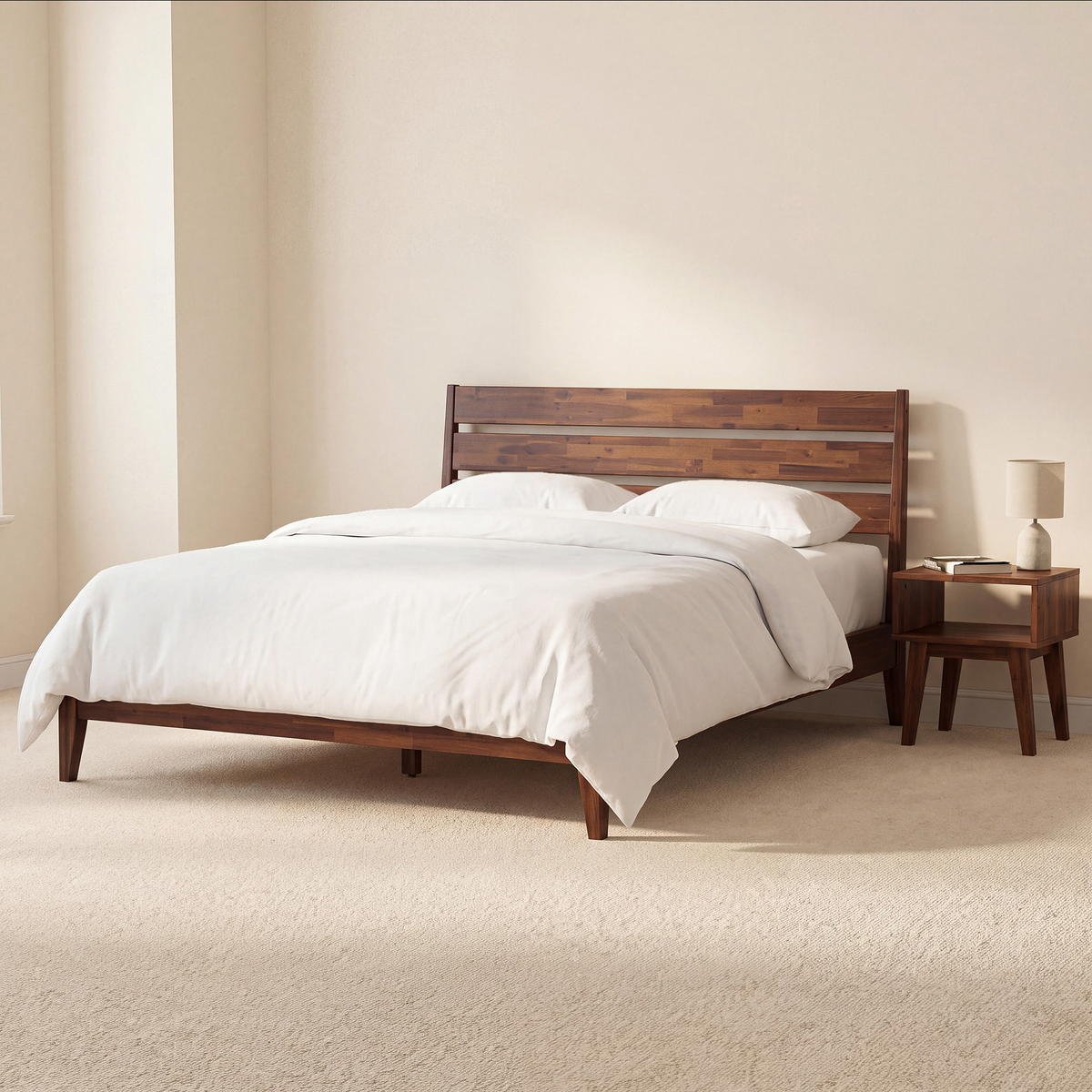 Emery Solid Wood King Bed Frame & Nightstand Set