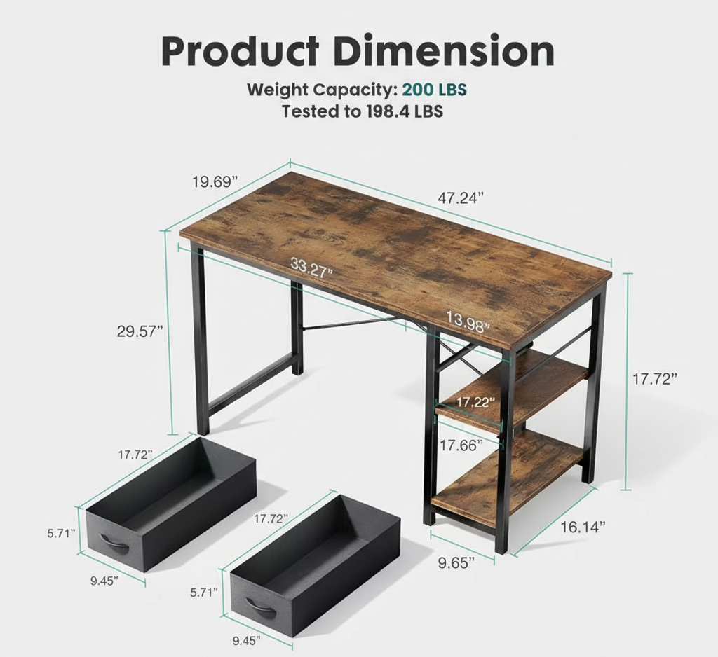 Modern Computer Desk with Storage Drawers